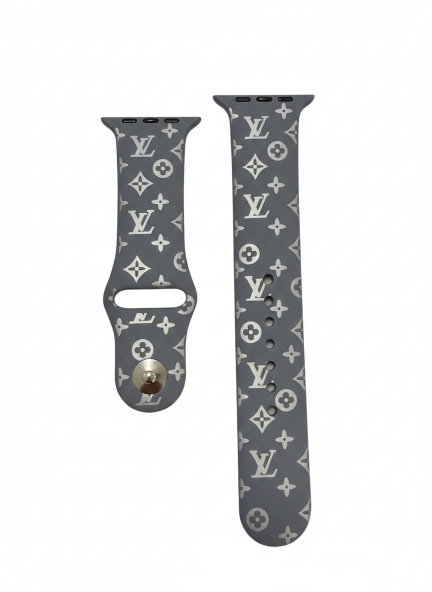 Vibrant Designer Style Sport Band for Apple Watch – Silver Monogram