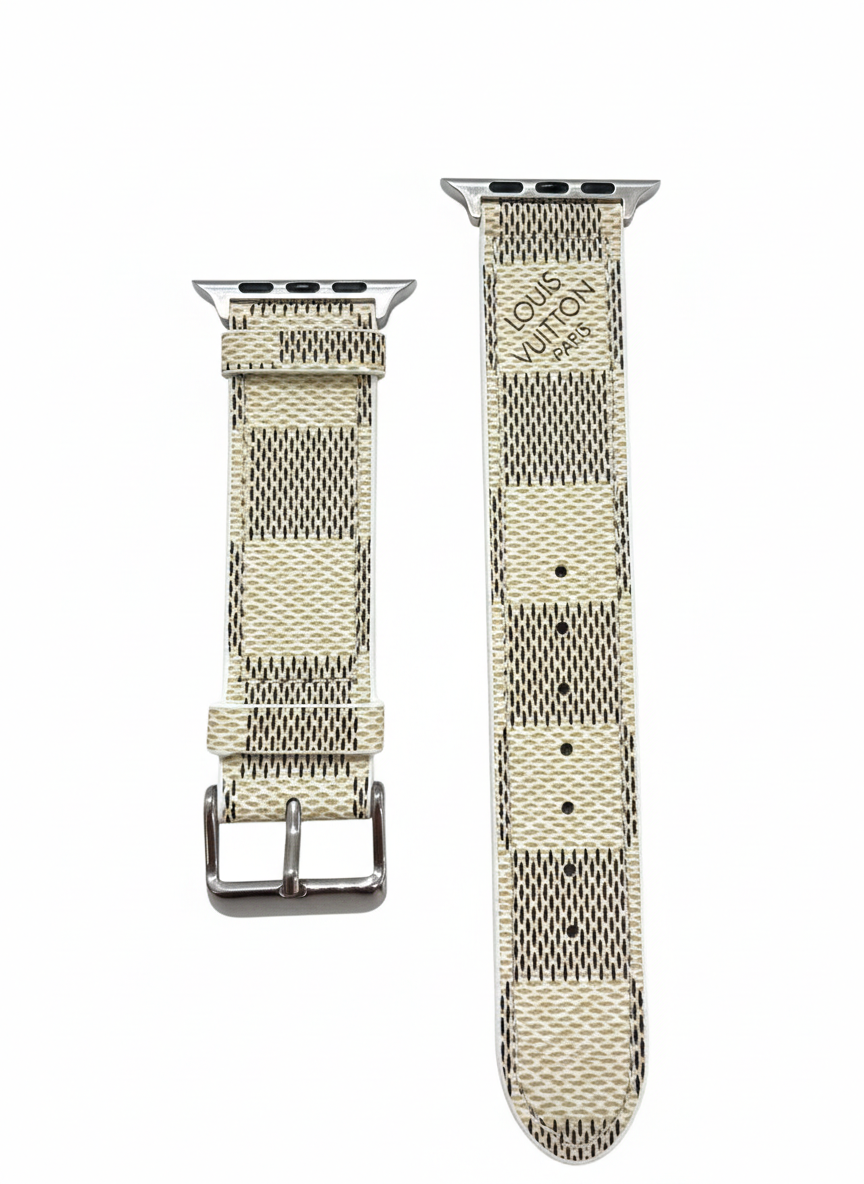 Lv Premium Damier-Style Checkered Watch Band – Coffee & Ebony