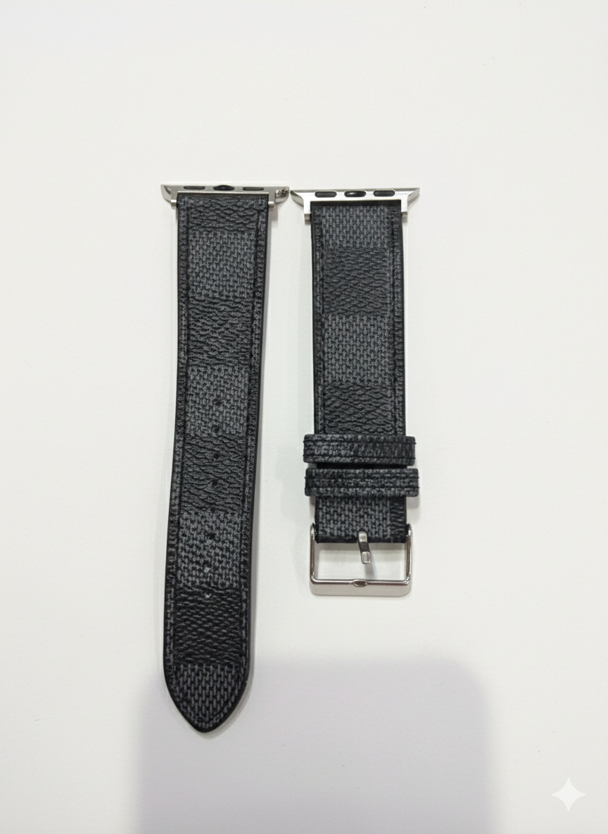 Lv Premium Damier-Style Checkered Watch Band – Coffee & Ebony