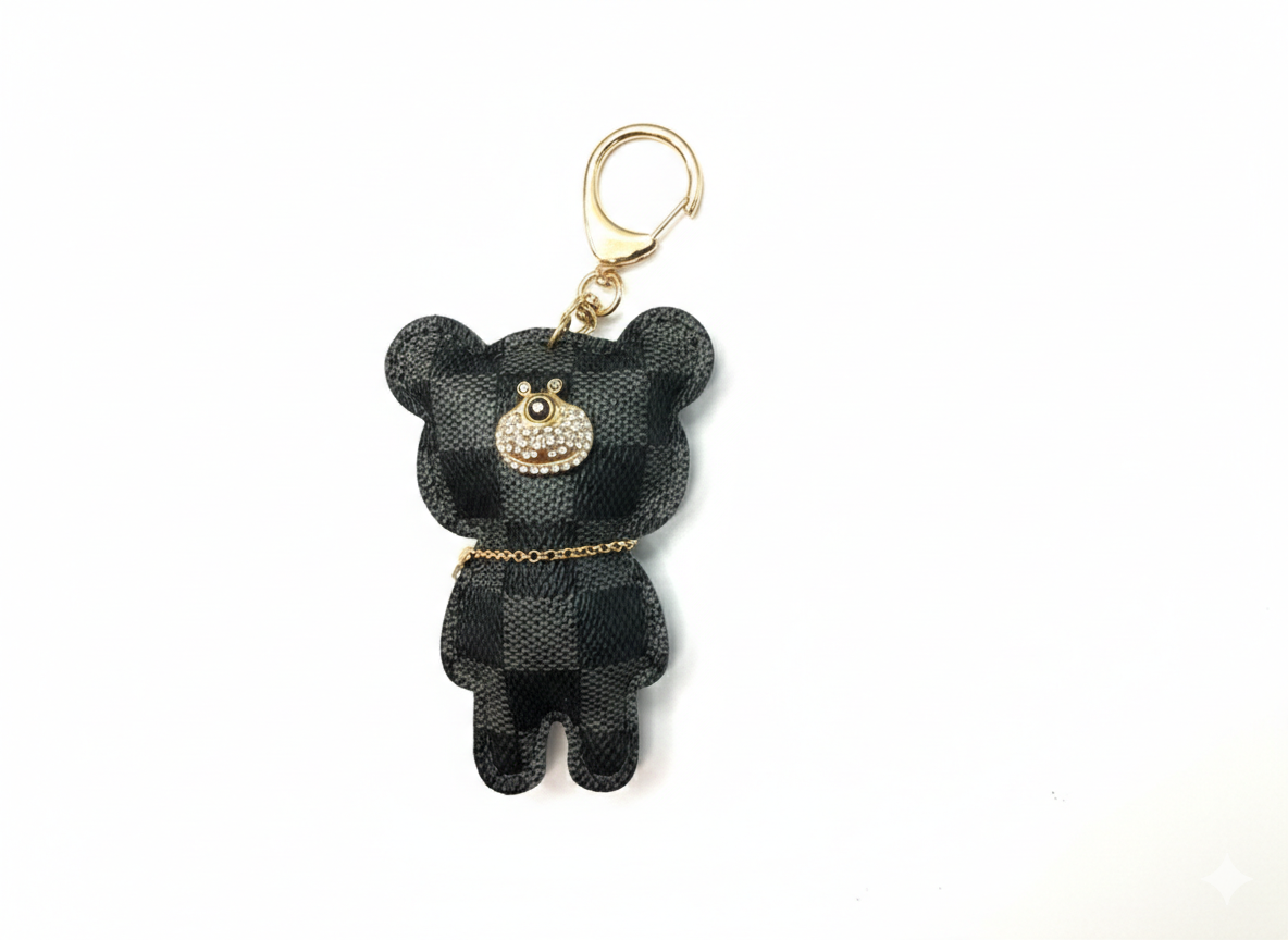 Lv teddy bear keychain Elevate Your Essentials: Designer-Inspired Checkered Bear Keychain