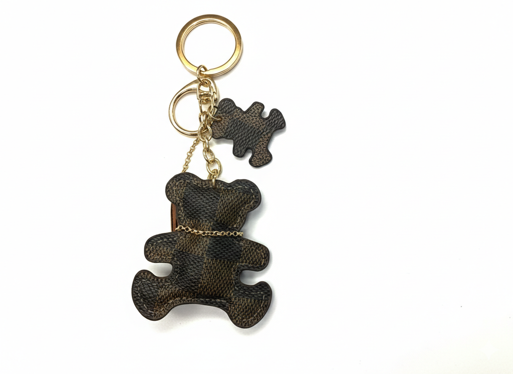 Lv Checkered Bear Keychain & Bag Charm