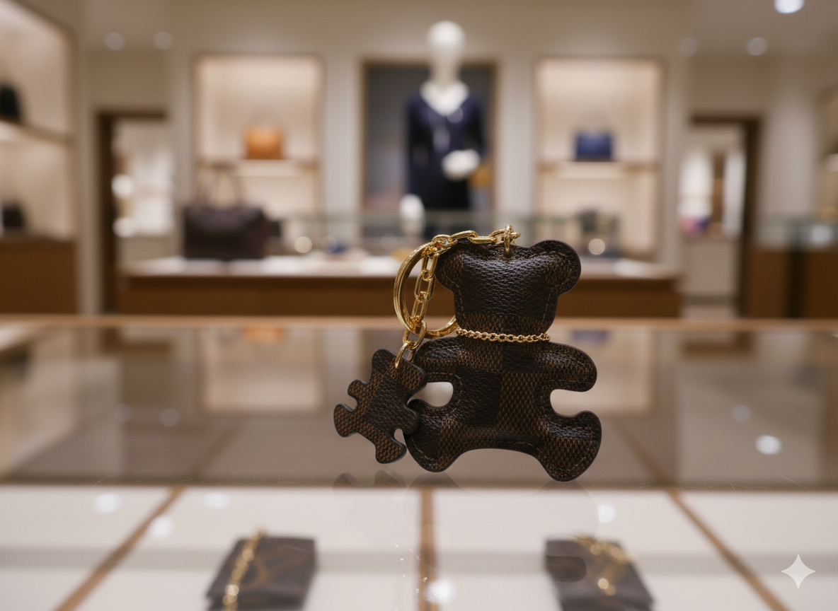 Lv Checkered Bear Keychain & Bag Charm