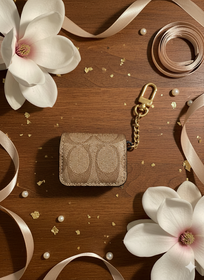 Signature Monogram Earbud Case with Gold Hardware ✨