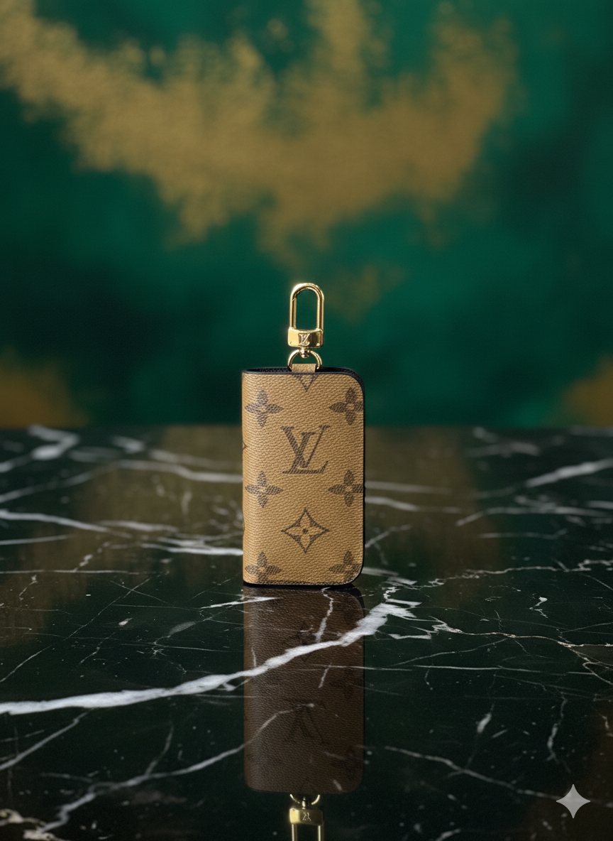 Lv Reverse Key Pouch with Gold-Tone Swivel Clasp