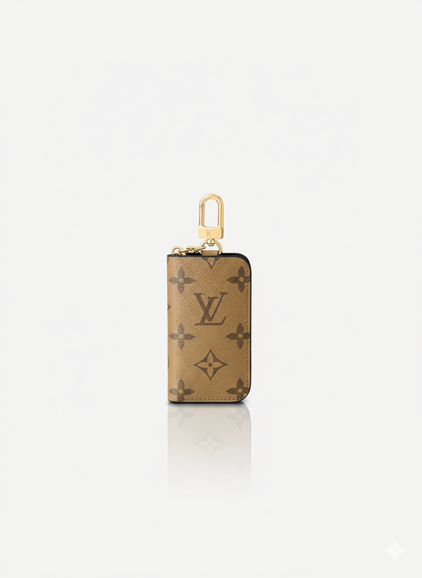 Lv Reverse Key Pouch with Gold-Tone Swivel Clasp