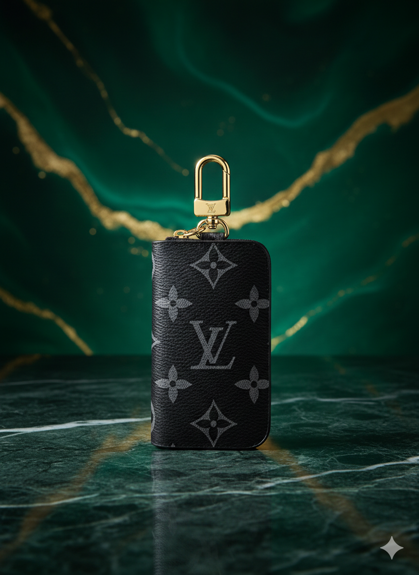 Lv Reverse Key Pouch with Gold-Tone Swivel Clasp