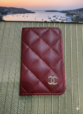 Cc Quilted Caviar Card Holder in Burgundy