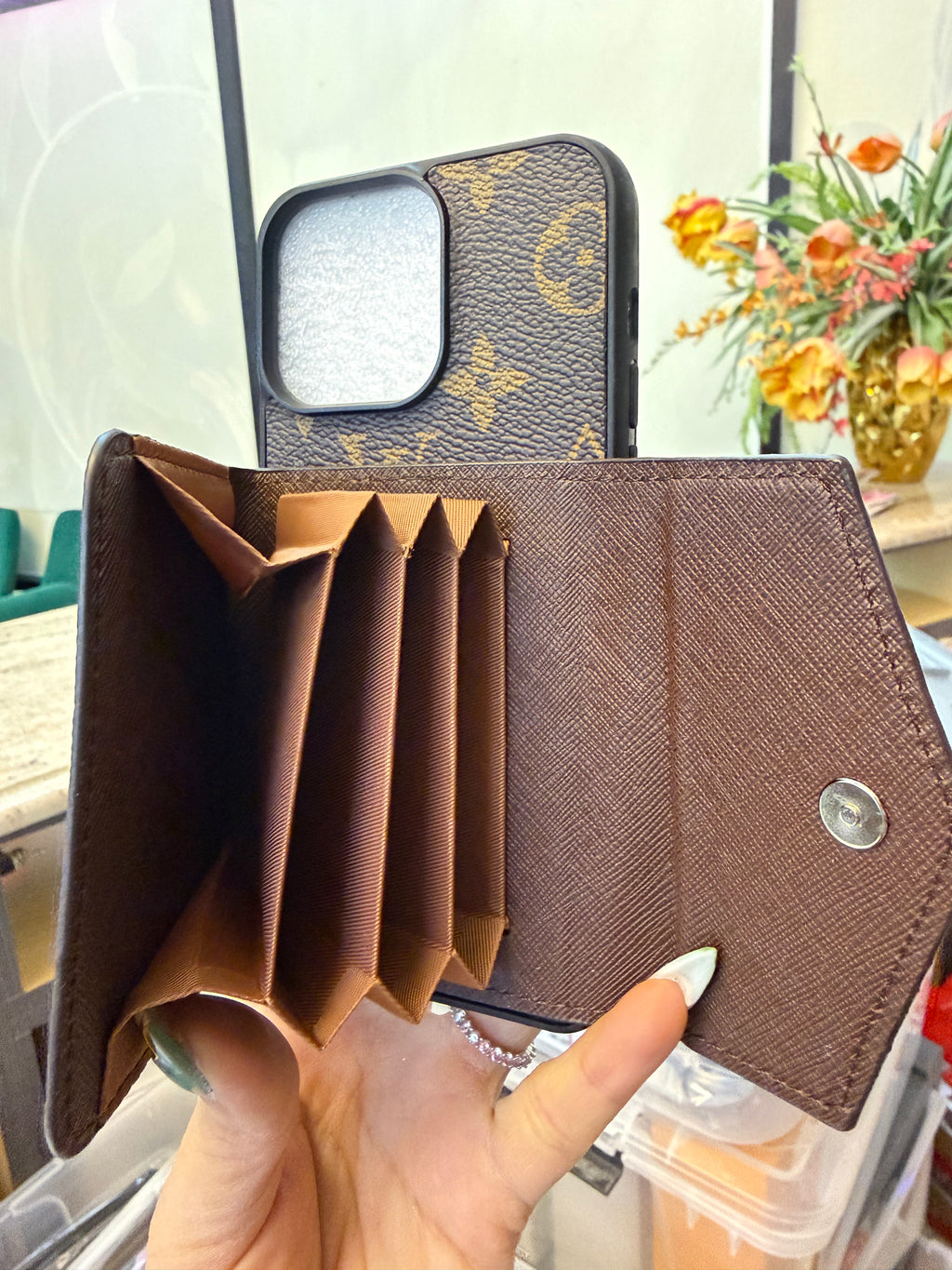 Lv Monogram iPhone Case with Integrated Card Slot