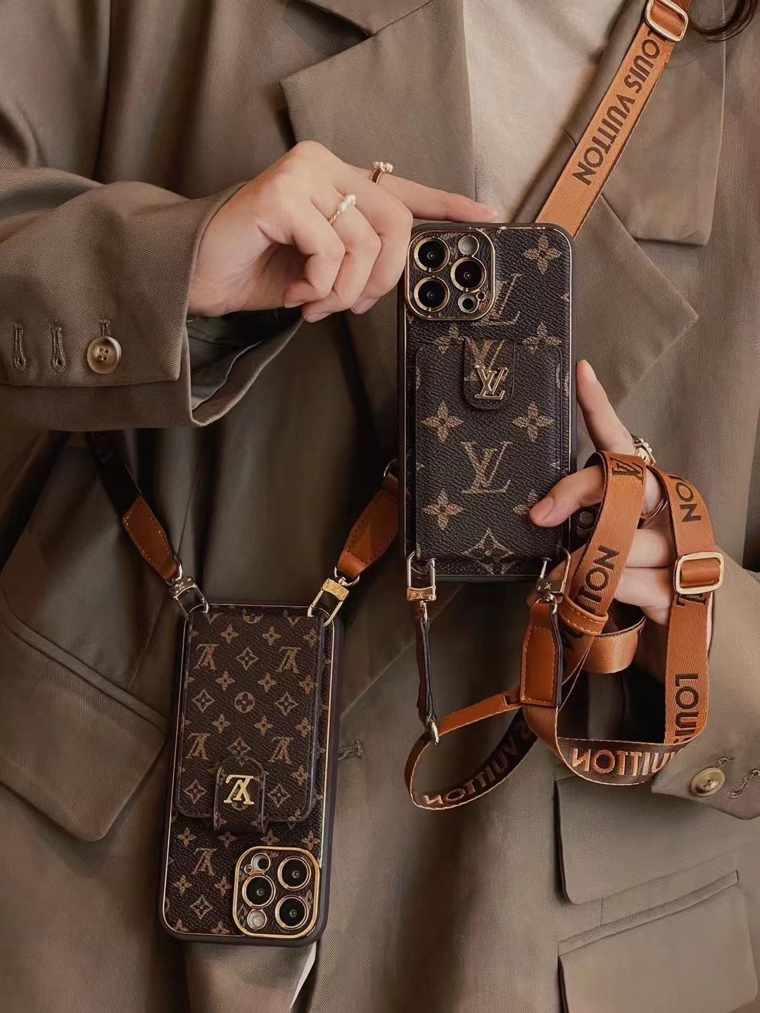 Lv Monogram iPhone Case with Integrated V-Pocket Card Holder