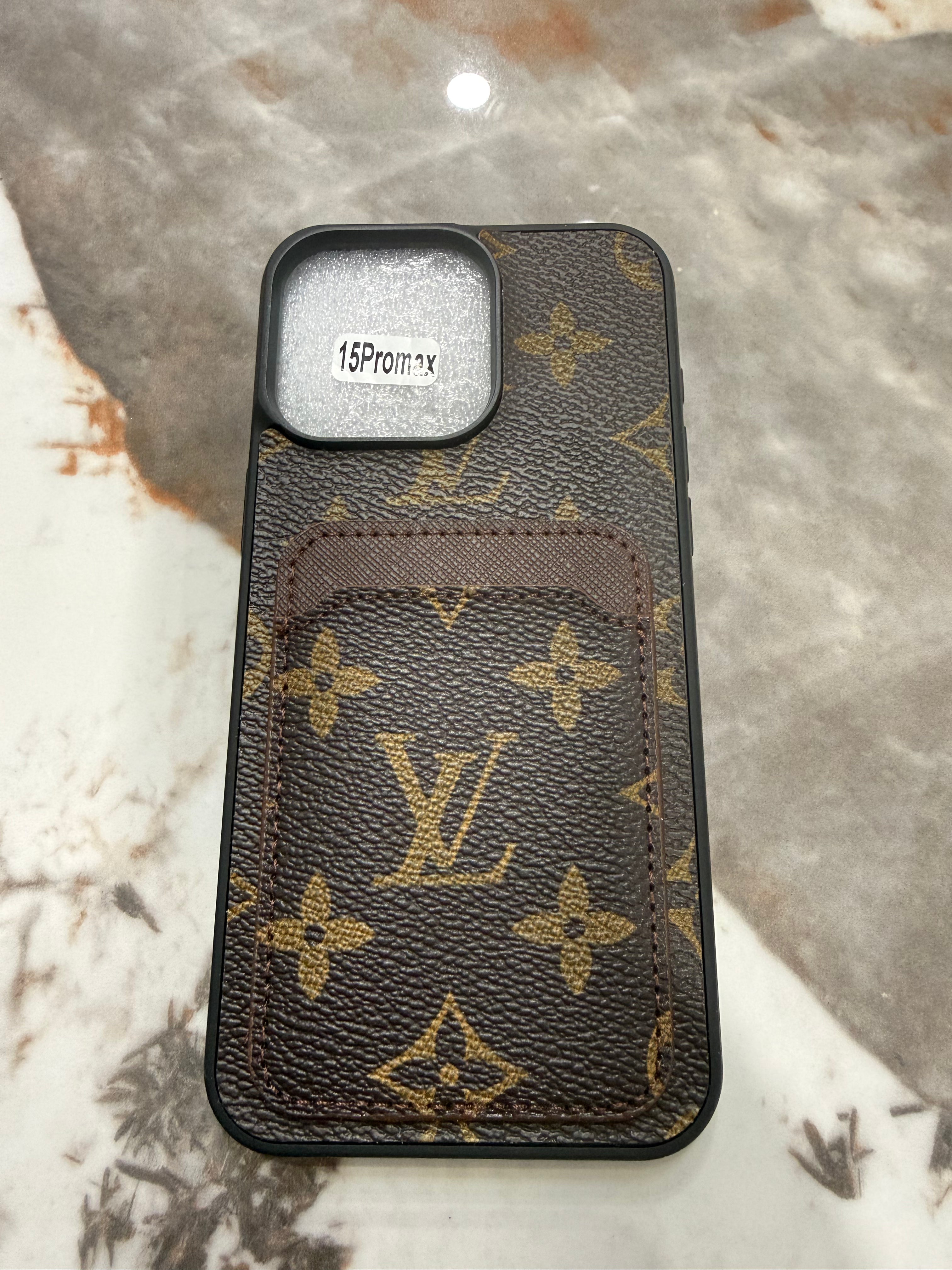 Lv Monogram iPhone 15 Pro Max Case with Card Slot
