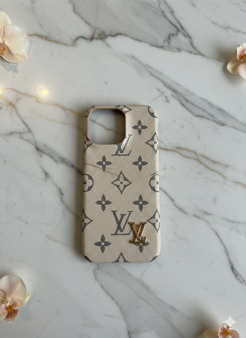 Lv Monogram iPhone Case – Cream & Graphite with card slot