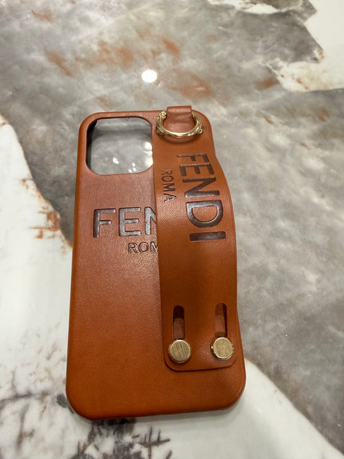 Cognac Leather iPhone Case with Hand Strap