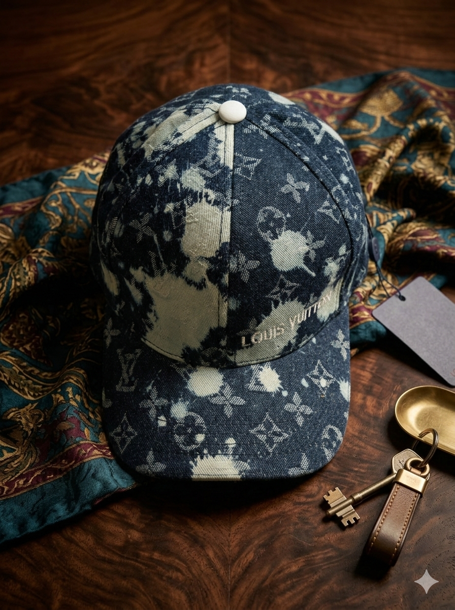 Lv Distressed Monogram Denim Baseball Cap