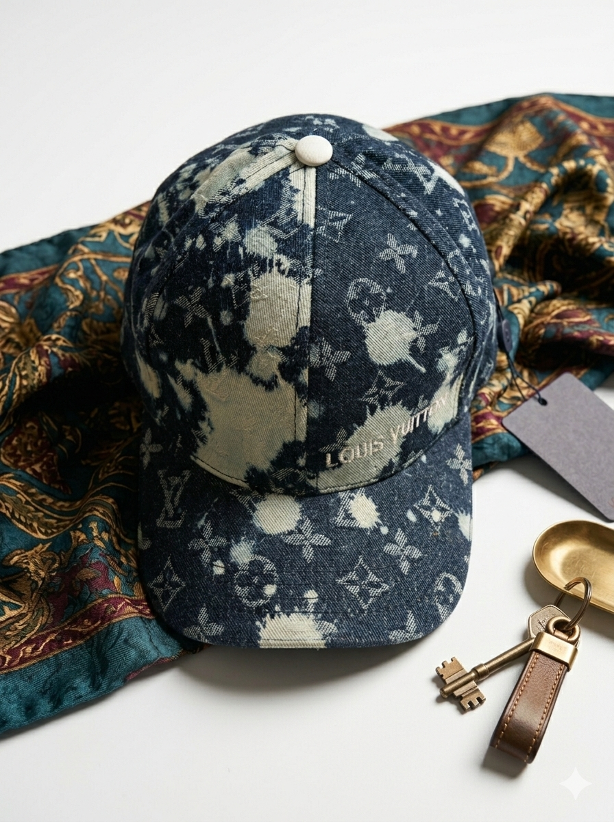 Lv Distressed Monogram Denim Baseball Cap