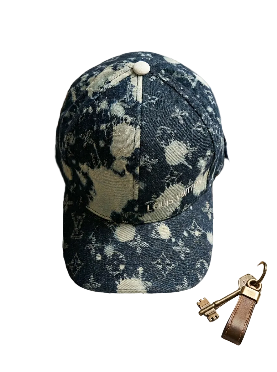 Lv Distressed Monogram Denim Baseball Cap