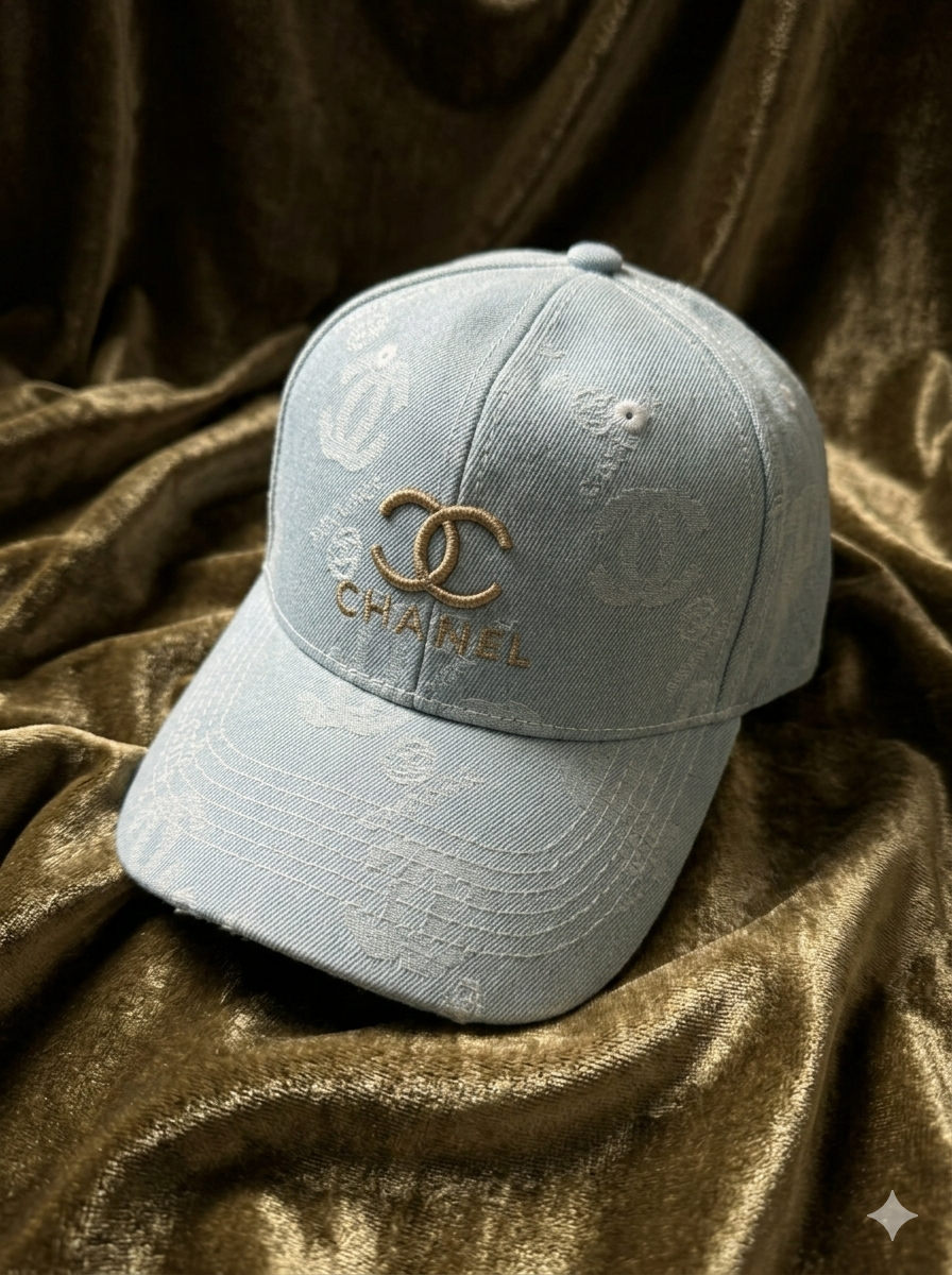 Cc Embroidered Light-Wash Denim Monogram Baseball Cap