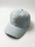 Cc Embroidered Light-Wash Denim Monogram Baseball Cap