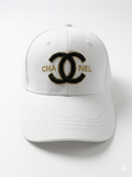 Cc Sleek White Embroidered Baseball Cap - Gold & Black Detail