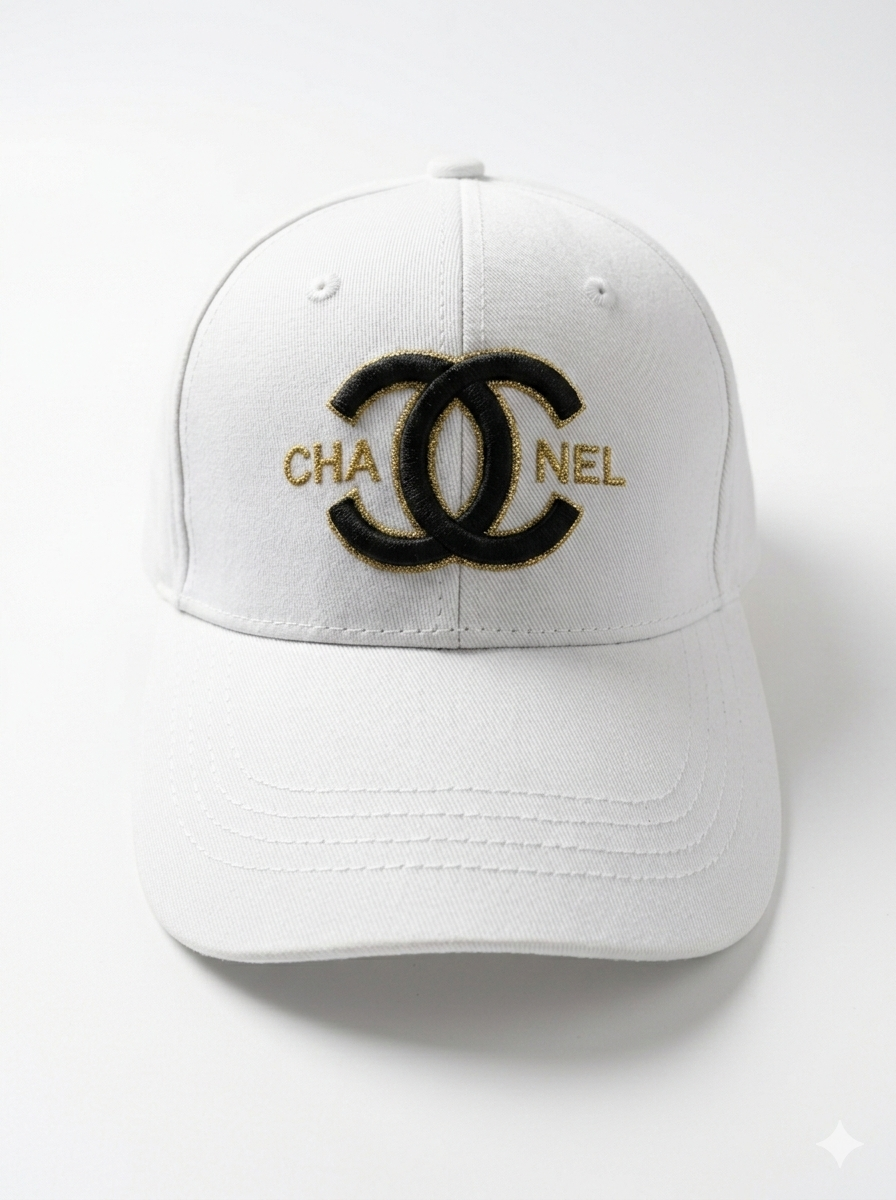 Cc Sleek White Embroidered Baseball Cap - Gold & Black Detail