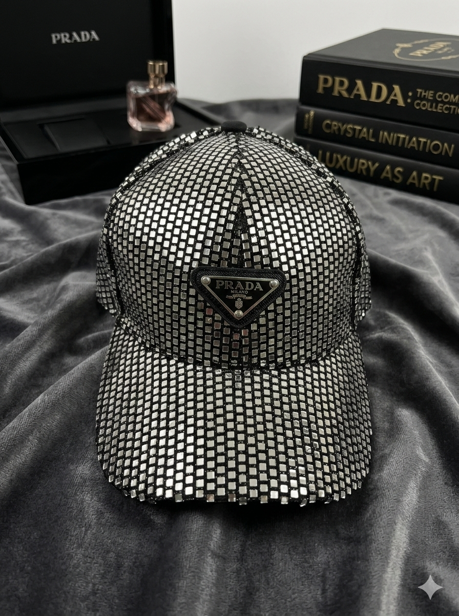Stunning All-Over Crystal Embellished Baseball Cap - Silver/Black