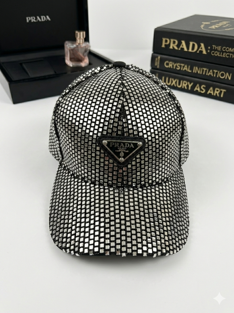 Stunning All-Over Crystal Embellished Baseball Cap - Silver/Black