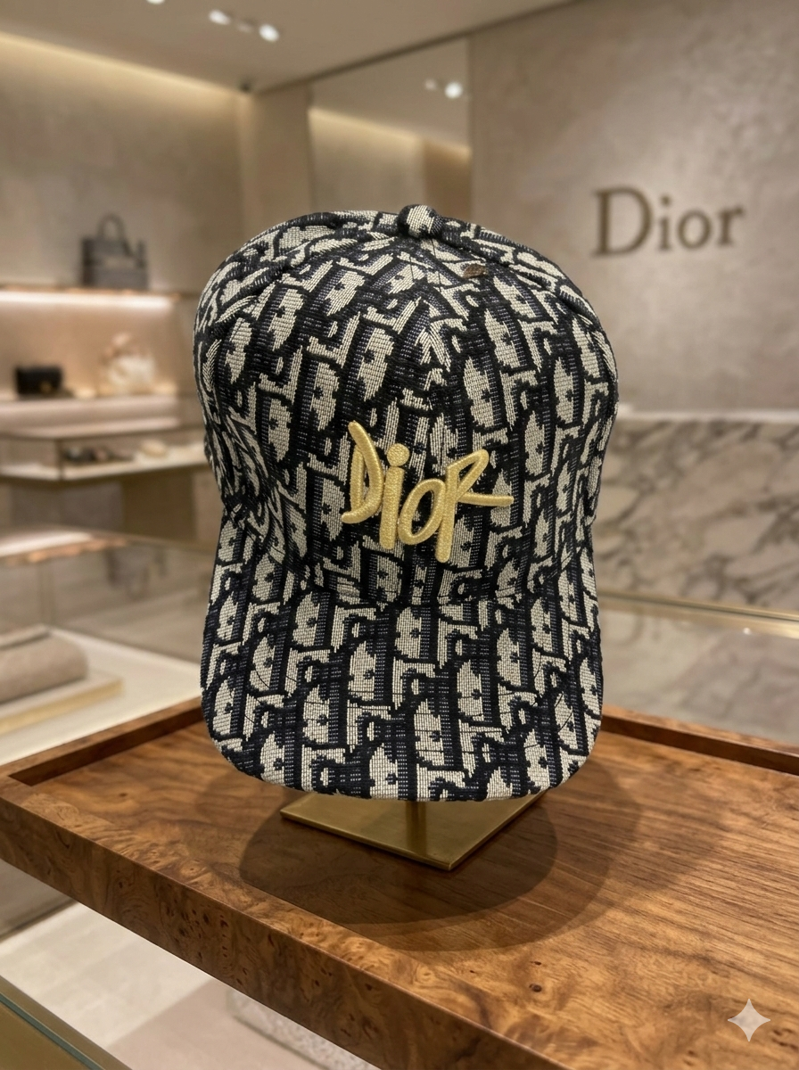 Oblique Jacquard Logo Baseball Cap - Gold Script