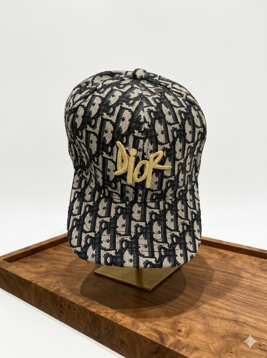 Oblique Jacquard Logo Baseball Cap - Gold Script