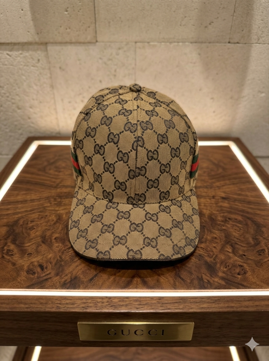 Gucci GG Supreme Canvas Baseball Hat with Web Detail - Beige/Ebony