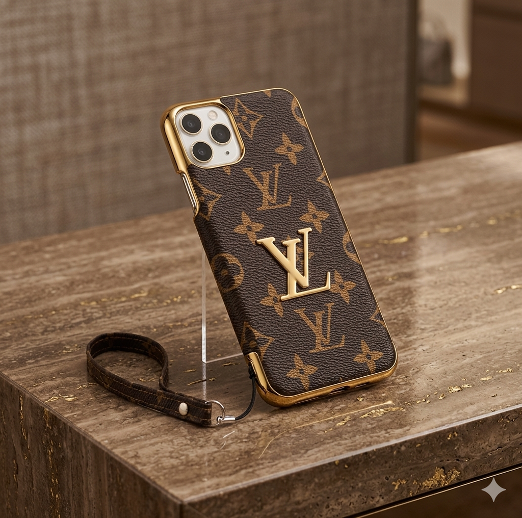 Inspired Gold Monogram iPhone 14 Pro Case with Wrist Strap