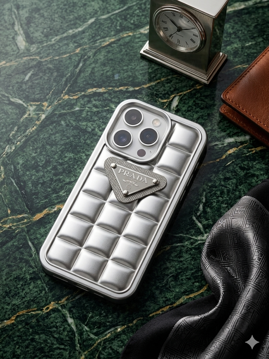 Milano Triangular Logo Quilted Puffer Case for iPhone 14