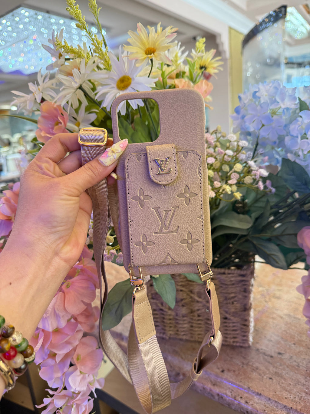 Luxury Embossed Monogram Crossbody Phone Case with Detachable Strap for iPhone 13 Pro Max