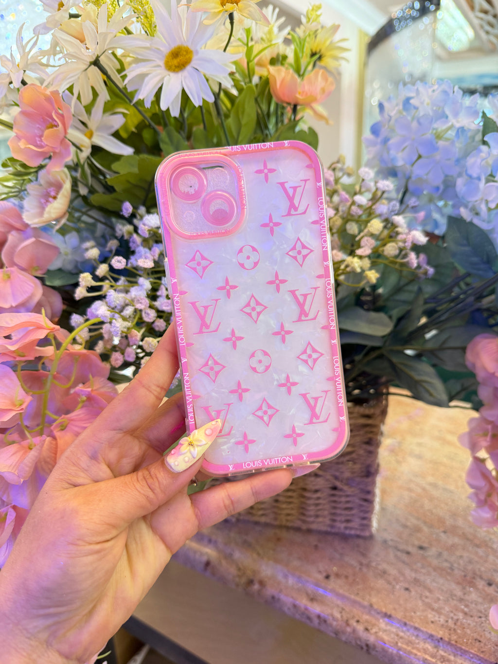 Lv Pink Pearlescent Monogram iPhone Case – Designer-Inspired Luxury Shell iPhone 13 case