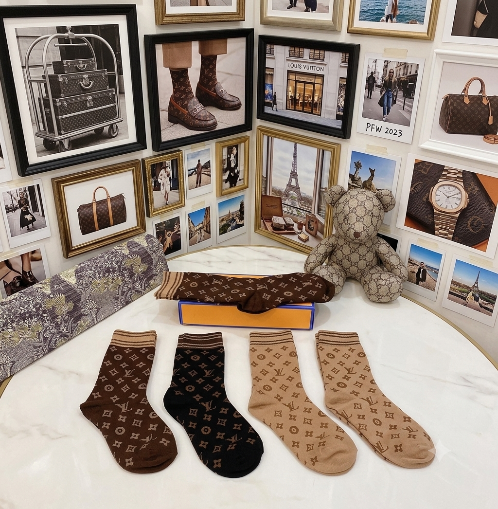 Lv Premium Classic Monogram Crew Socks