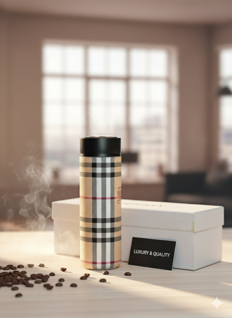 Luxury Heritage Plaid Insulated Bottle | Smart Temperature Display |