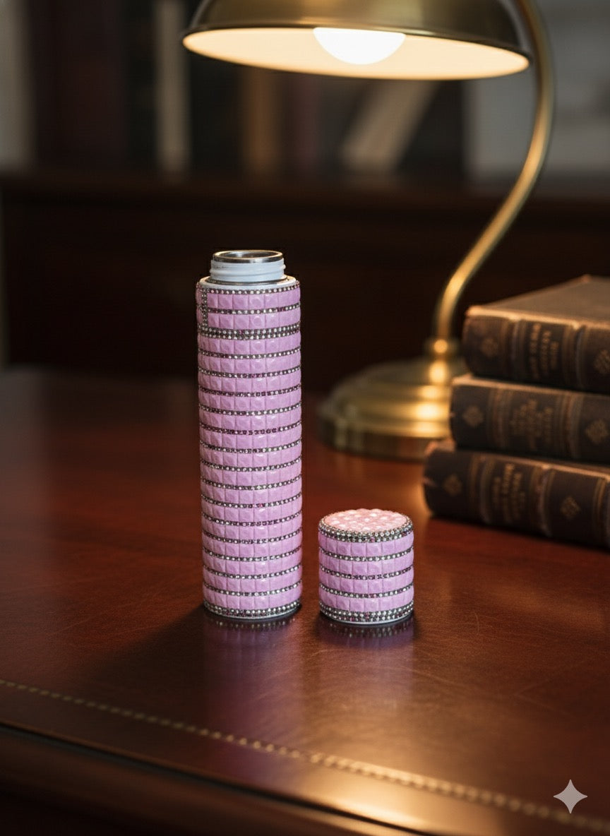 Soft Pink Quilted Rhinestone Thermal Flask