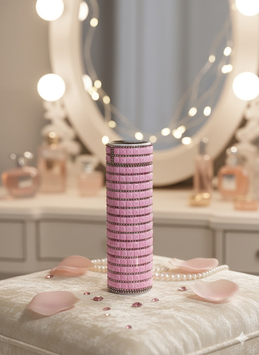 Soft Pink Quilted Rhinestone Thermal Flask