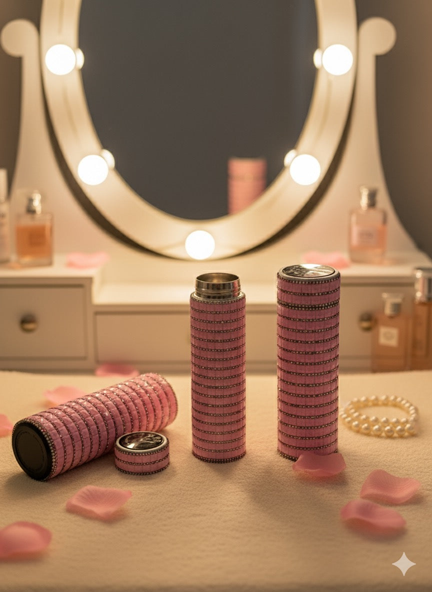 Soft Pink Quilted Rhinestone Thermal Flask