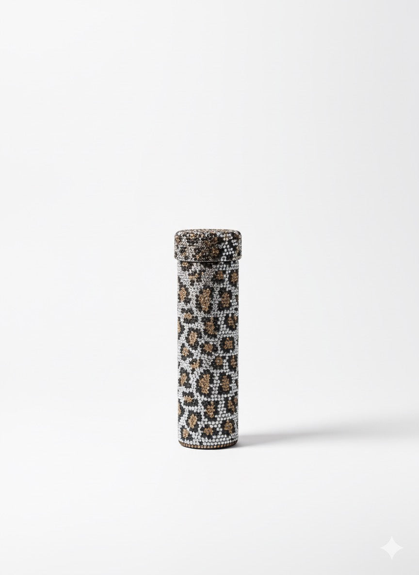 Glam Leopard Print Rhinestone Insulated Travel Flask