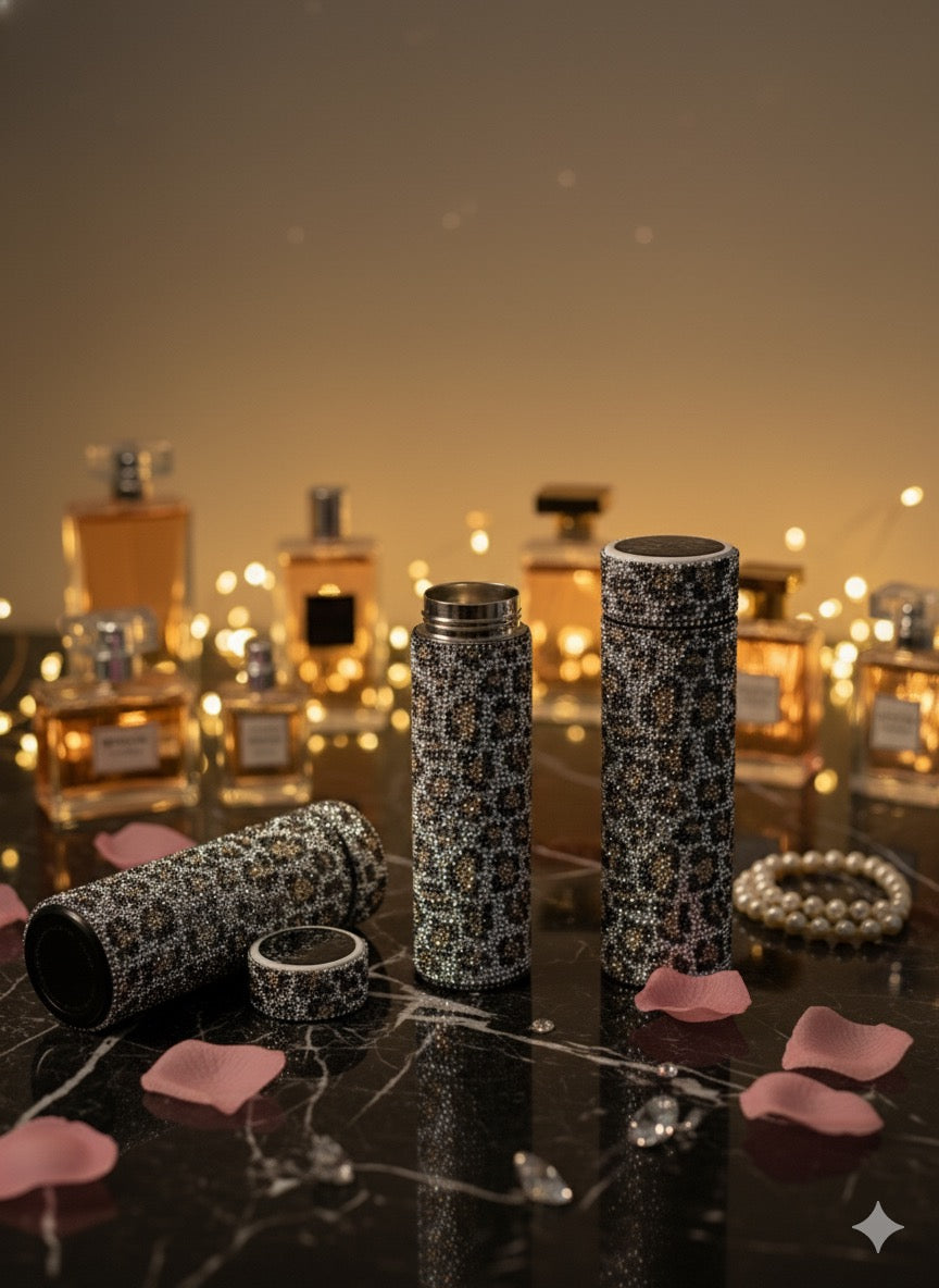 Glam Leopard Print Rhinestone Insulated Travel Flask