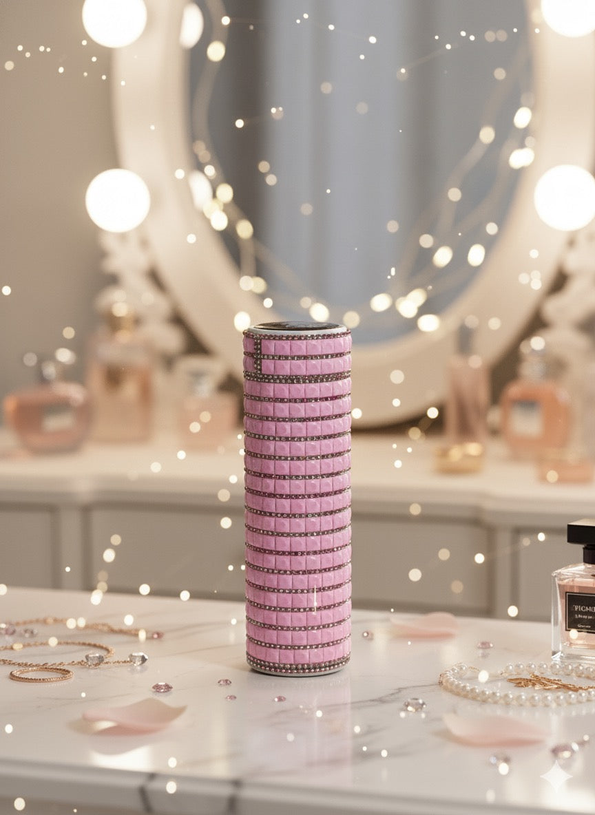 Soft Pink Quilted Rhinestone Thermal Flask