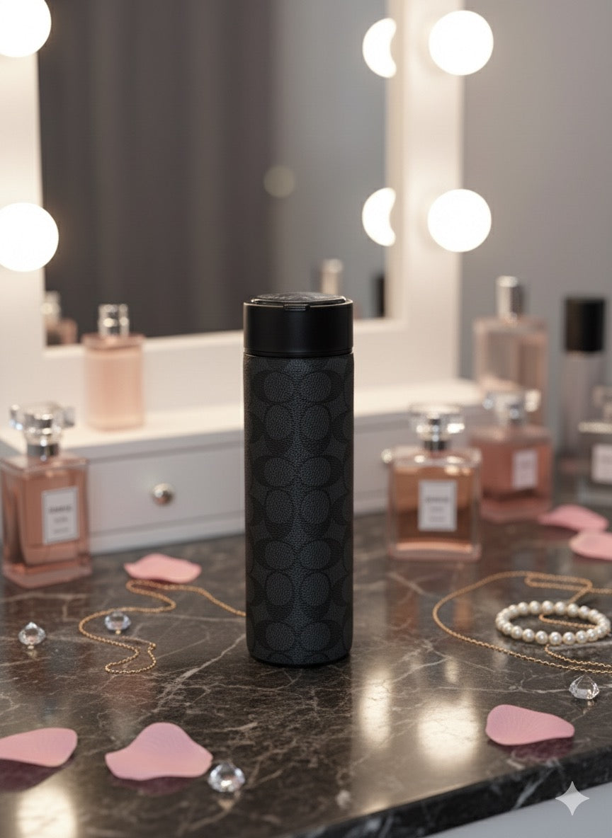 COACH Inspired Black Signature Monogram Travel Tumbler