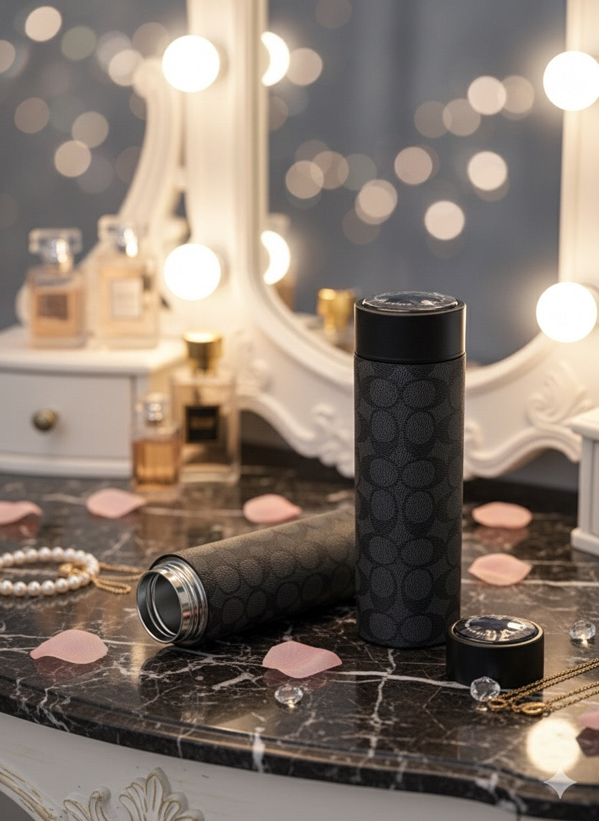 COACH Inspired Black Signature Monogram Travel Tumbler