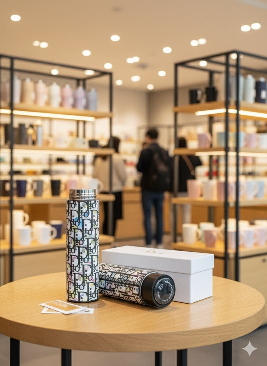 DIOR Inspired White Oblique Monogram & Watercolor Flask