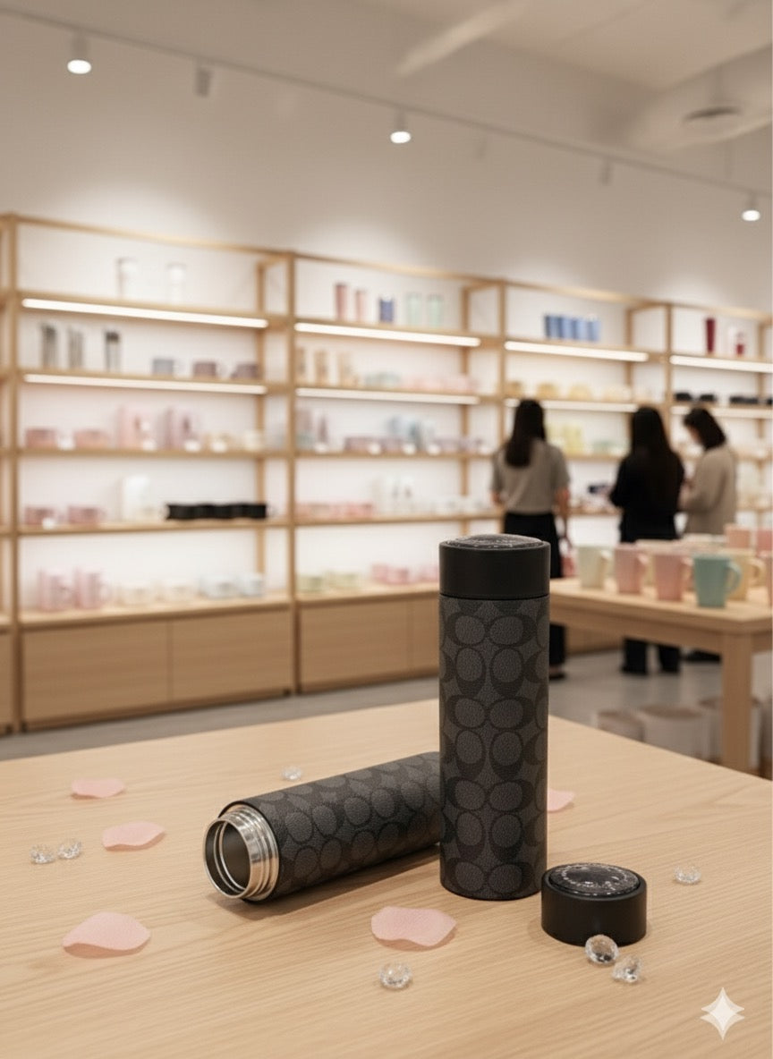 COACH Inspired Black Signature Monogram Travel Tumbler