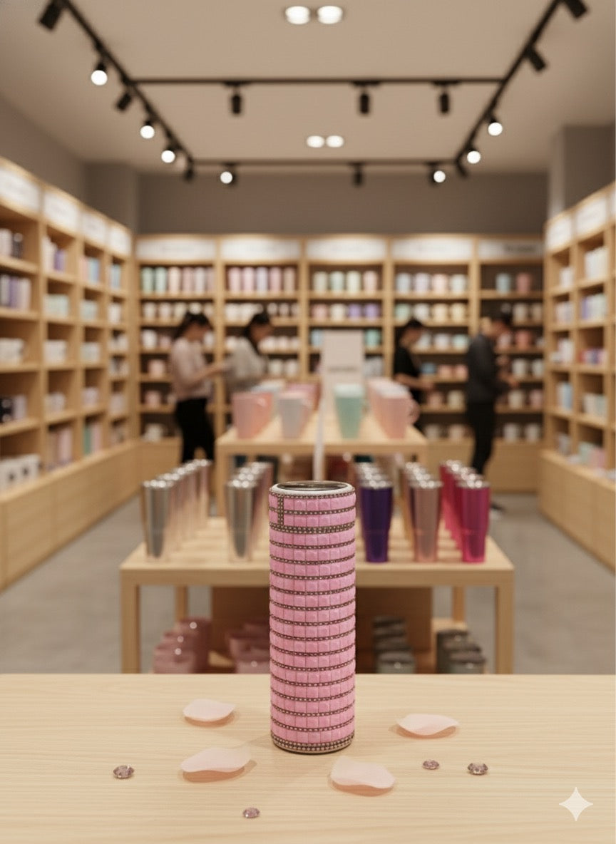 Soft Pink Quilted Rhinestone Thermal Flask