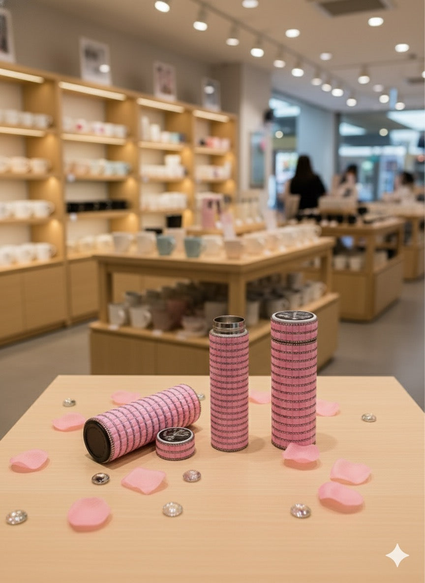 Soft Pink Quilted Rhinestone Thermal Flask