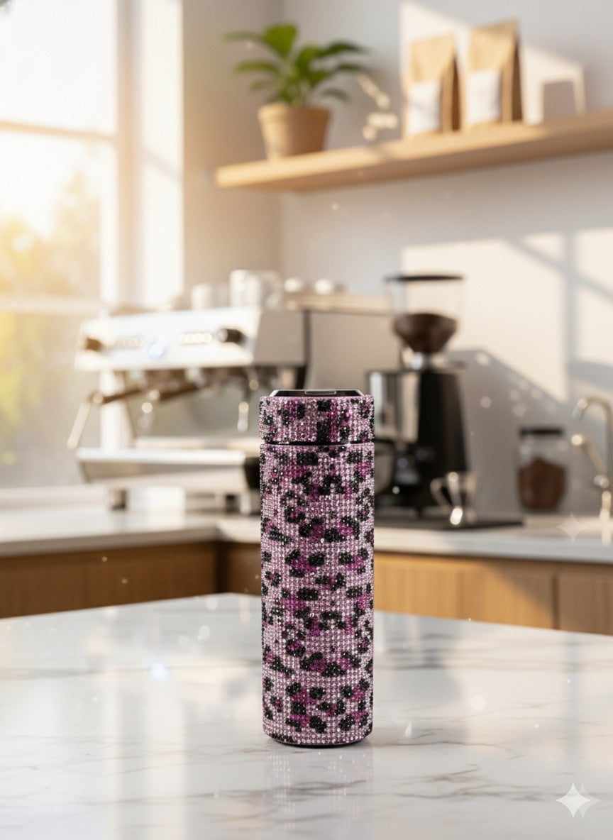 Pink Leopard Rhinestone Thermos (The Glamorous Sparkler)