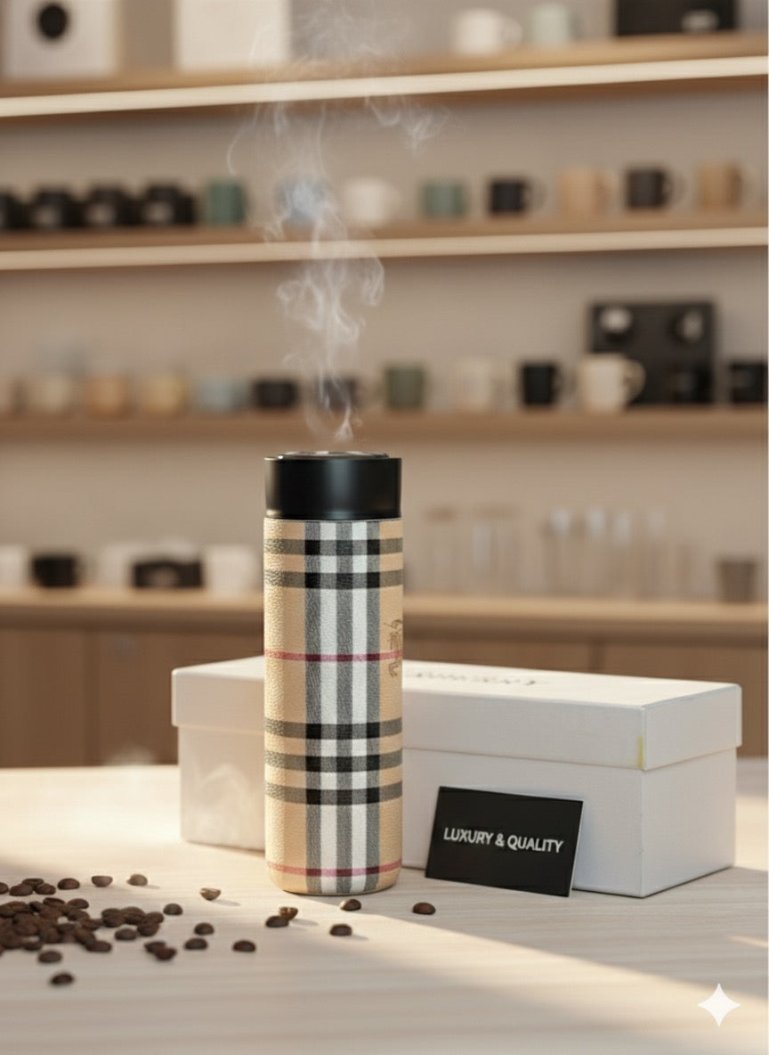 Luxury Heritage Plaid Insulated Bottle | Smart Temperature Display |