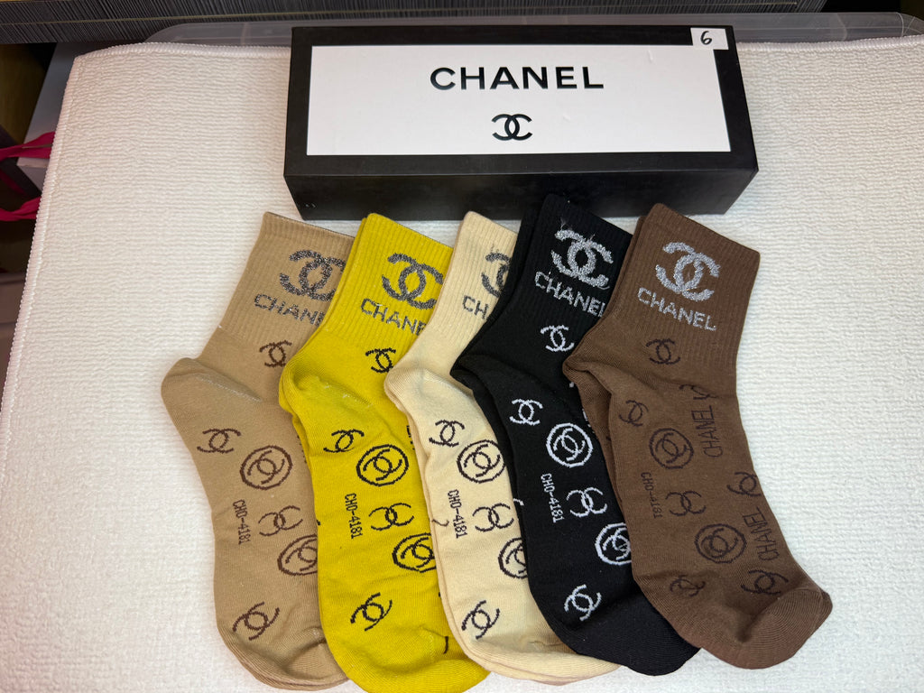 CC High Fashion Logo Ankle Socks Set with Gift Box
